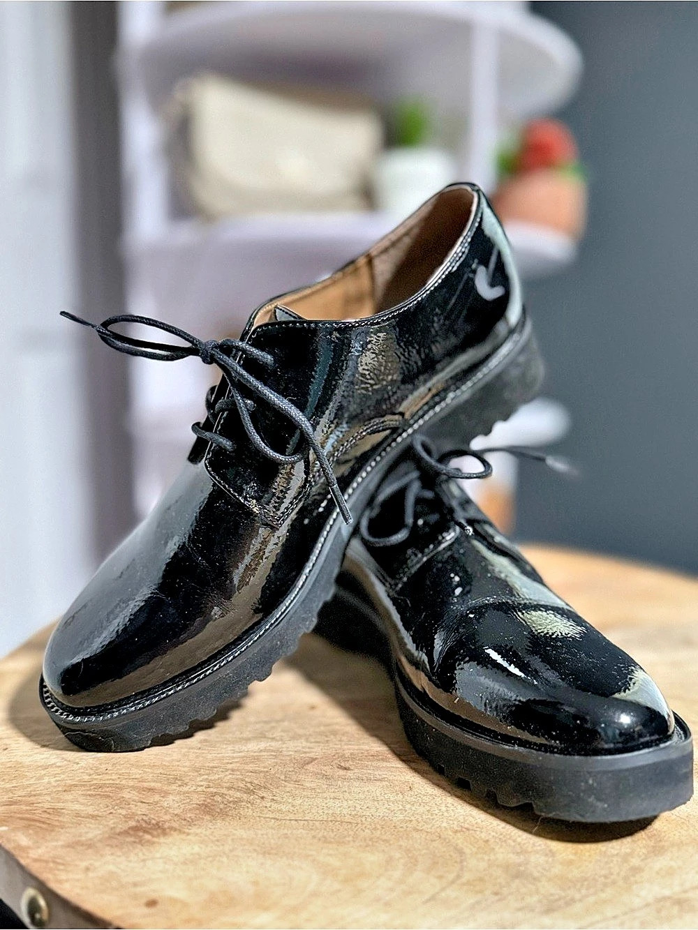Franco Sarto Black Patent Lace-Up Oxfords